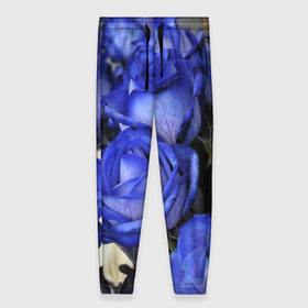 Женские брюки 3D с принтом Синие розы в Курске, полиэстер 100% | прямой крой, два кармана без застежек по бокам, с мягкой трикотажной резинкой на поясе и по низу штанин. В поясе для дополнительного комфорта — широкие завязки | девушкам | розы | синие | цветы