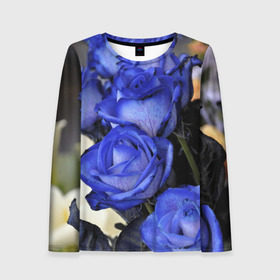 Женский лонгслив 3D с принтом Синие розы в Курске, 100% полиэстер | длинные рукава, круглый вырез горловины, полуприлегающий силуэт | девушкам | розы | синие | цветы