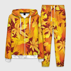 Мужской костюм 3D с принтом Камуфляж Золотая осень в Курске, 100% полиэстер | Манжеты и пояс оформлены тканевой резинкой, двухслойный капюшон со шнурком для регулировки, карманы спереди | листья | узор
