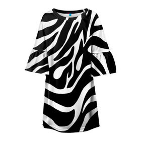 Детское платье 3D с принтом Зебра в Курске, 100% полиэстер | прямой силуэт, чуть расширенный к низу. Круглая горловина, на рукавах — воланы | Тематика изображения на принте: животные | зебра | полосы | текстуры | черно белый