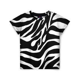 Детская футболка 3D с принтом Зебра в Курске, 100% гипоаллергенный полиэфир | прямой крой, круглый вырез горловины, длина до линии бедер, чуть спущенное плечо, ткань немного тянется | Тематика изображения на принте: животные | зебра | полосы | текстуры | черно белый
