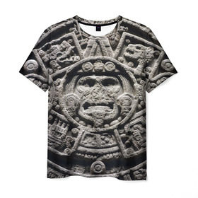 Мужская футболка 3D с принтом Календарь ацтеков в Курске, 100% полиэфир | прямой крой, круглый вырез горловины, длина до линии бедер | ацтеки | древняя цивилизация | индейцы | майя | южная америка