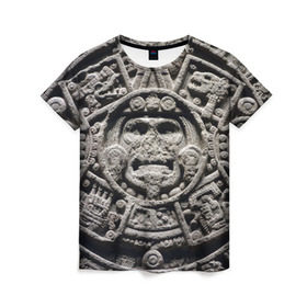 Женская футболка 3D с принтом Календарь ацтеков в Курске, 100% полиэфир ( синтетическое хлопкоподобное полотно) | прямой крой, круглый вырез горловины, длина до линии бедер | ацтеки | древняя цивилизация | индейцы | майя | южная америка