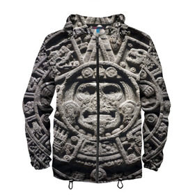Мужская ветровка 3D с принтом Календарь ацтеков в Курске, 100% полиэстер | подол и капюшон оформлены резинкой с фиксаторами, два кармана без застежек по бокам, один потайной карман на груди | ацтеки | древняя цивилизация | индейцы | майя | южная америка