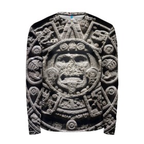 Мужской лонгслив 3D с принтом Календарь ацтеков в Курске, 100% полиэстер | длинные рукава, круглый вырез горловины, полуприлегающий силуэт | Тематика изображения на принте: ацтеки | древняя цивилизация | индейцы | майя | южная америка