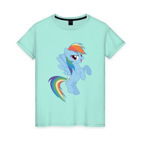 Женская футболка хлопок с принтом rainbow dash в Курске, 100% хлопок | прямой крой, круглый вырез горловины, длина до линии бедер, слегка спущенное плечо | cute | my little pony | pony | rainbow dash