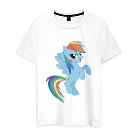 Мужская футболка хлопок с принтом rainbow dash в Курске, 100% хлопок | прямой крой, круглый вырез горловины, длина до линии бедер, слегка спущенное плечо. | Тематика изображения на принте: cute | my little pony | pony | rainbow dash
