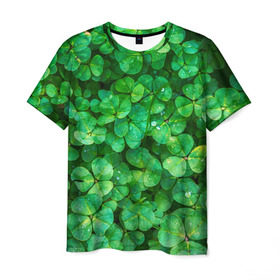 Мужская футболка 3D с принтом клевер в Курске, 100% полиэфир | прямой крой, круглый вырез горловины, длина до линии бедер | зелень | ирландия | клевер | лето | листья | солнце | цветы