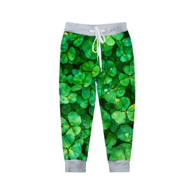 Детские брюки 3D с принтом клевер в Курске, 100% полиэстер | манжеты по низу, эластичный пояс регулируется шнурком, по бокам два кармана без застежек, внутренняя часть кармана из мелкой сетки | зелень | ирландия | клевер | лето | листья | солнце | цветы