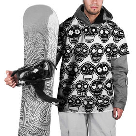 Накидка на куртку 3D с принтом Черепа в Курске, 100% полиэстер |  | день мертвых | мексика | паттерн | традиция | узоры | цветы | черно белый