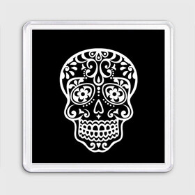 Магнит 55*55 с принтом Мексиканский череп в Курске, Пластик | Размер: 65*65 мм; Размер печати: 55*55 мм | Тематика изображения на принте: день мертвых | мексика | традция | узоры | цветы | черный