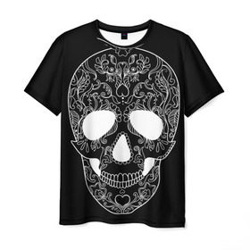 Мужская футболка 3D с принтом Мексиканский череп в Курске, 100% полиэфир | прямой крой, круглый вырез горловины, длина до линии бедер | день мертвых | мексика | традция | узоры | цветы | черный