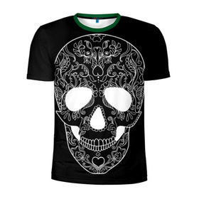 Мужская футболка 3D спортивная с принтом Мексиканский череп в Курске, 100% полиэстер с улучшенными характеристиками | приталенный силуэт, круглая горловина, широкие плечи, сужается к линии бедра | день мертвых | мексика | традция | узоры | цветы | черный