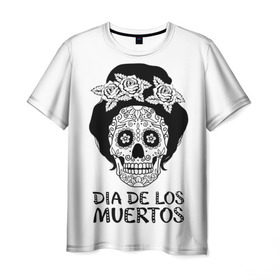 Мужская футболка 3D с принтом День мертвецов в Курске, 100% полиэфир | прямой крой, круглый вырез горловины, длина до линии бедер | cobwebs | color | day of the dead | dead | death | eyes | girl | halloween | holiday | makeup | mask | mexican skull | mexico | ornament | pattern | взгляд | девушка | день мертвых | макияж | маска | мексика | мексиканский череп | мертвецов | орнамент | п