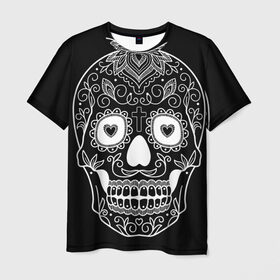 Мужская футболка 3D с принтом Мексиканский череп в Курске, 100% полиэфир | прямой крой, круглый вырез горловины, длина до линии бедер | Тематика изображения на принте: 