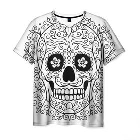 Мужская футболка 3D с принтом Мексиканский череп в Курске, 100% полиэфир | прямой крой, круглый вырез горловины, длина до линии бедер | 
