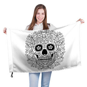 Флаг 3D с принтом Мексиканский череп в Курске, 100% полиэстер | плотность ткани — 95 г/м2, размер — 67 х 109 см. Принт наносится с одной стороны | 