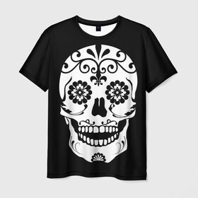 Мужская футболка 3D с принтом Мексиканский череп в Курске, 100% полиэфир | прямой крой, круглый вырез горловины, длина до линии бедер | cobwebs | color | day of the dead | dead | death | eyes | girl | halloween | holiday | makeup | mask | mexican skull | mexico | ornament | pattern | взгляд | девушка | день мертвых | макияж | маска | мексика | мексиканский череп | мертвецов | орнамент | п