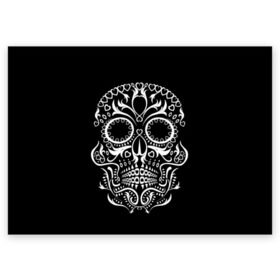 Поздравительная открытка с принтом Мексиканский череп в Курске, 100% бумага | плотность бумаги 280 г/м2, матовая, на обратной стороне линовка и место для марки
 | Тематика изображения на принте: color | dead | death | eyes | girl | halloween | holiday | makeup | mask | mexican skull | mexico | ornament | pattern | взгляд | девушка | день мертвых | макияж | маска | мексика | мексиканский череп | мертвецов | орнамент | паутина | праздник