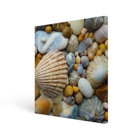 Холст квадратный с принтом Морские ракушки и камни в Курске, 100% ПВХ |  | камни | море | морские камни | ракушки