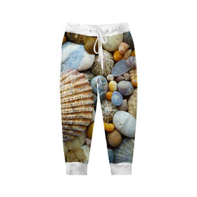 Детские брюки 3D с принтом Морские ракушки и камни в Курске, 100% полиэстер | манжеты по низу, эластичный пояс регулируется шнурком, по бокам два кармана без застежек, внутренняя часть кармана из мелкой сетки | камни | море | морские камни | ракушки