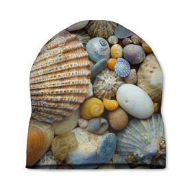 Шапка 3D с принтом Морские ракушки и камни в Курске, 100% полиэстер | универсальный размер, печать по всей поверхности изделия | камни | море | морские камни | ракушки