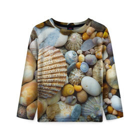 Детский лонгслив 3D с принтом Морские ракушки и камни в Курске, 100% полиэстер | длинные рукава, круглый вырез горловины, полуприлегающий силуэт
 | камни | море | морские камни | ракушки