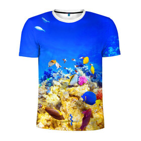 Мужская футболка 3D спортивная с принтом Подводный мир в Курске, 100% полиэстер с улучшенными характеристиками | приталенный силуэт, круглая горловина, широкие плечи, сужается к линии бедра | Тематика изображения на принте: 