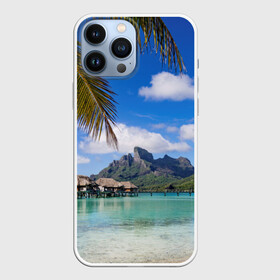 Чехол для iPhone 13 Pro Max с принтом Бора Бора в Курске,  |  | Тематика изображения на принте: архипелаг | блаженство | бора бора | бунгало | жемчужина тихого океана | загар | каникулы | море | океан | остров | отдых | отпуск | пальмы | песок | пляж | рай | сказка | солнце | таити | туризм