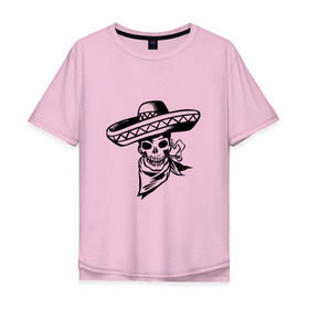 Мужская футболка хлопок Oversize с принтом Мексиканский череп в Курске, 100% хлопок | свободный крой, круглый ворот, “спинка” длиннее передней части | 