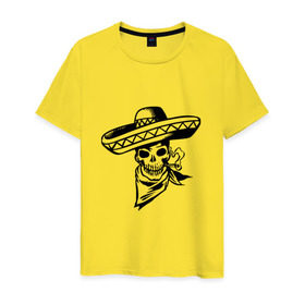 Мужская футболка хлопок с принтом Мексиканский череп в Курске, 100% хлопок | прямой крой, круглый вырез горловины, длина до линии бедер, слегка спущенное плечо. | Тематика изображения на принте: 