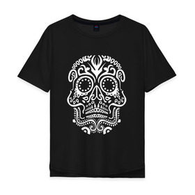 Мужская футболка хлопок Oversize с принтом Мексиканский череп в Курске, 100% хлопок | свободный крой, круглый ворот, “спинка” длиннее передней части | mexi | день мертвых | мексика | мексиканский череп | мертвецов | орнамент | праздник | узоры | цветы