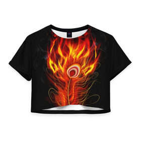 Женская футболка 3D укороченная с принтом Феникс в Курске, 100% полиэстер | круглая горловина, длина футболки до линии талии, рукава с отворотами | phoenix | арт | дым | краска | лучи | огонь | пламя | прикольные | птица. фентези | свет | феникс