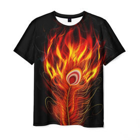 Мужская футболка 3D с принтом Феникс в Курске, 100% полиэфир | прямой крой, круглый вырез горловины, длина до линии бедер | phoenix | арт | дым | краска | лучи | огонь | пламя | прикольные | птица. фентези | свет | феникс
