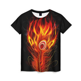 Женская футболка 3D с принтом Феникс в Курске, 100% полиэфир ( синтетическое хлопкоподобное полотно) | прямой крой, круглый вырез горловины, длина до линии бедер | phoenix | арт | дым | краска | лучи | огонь | пламя | прикольные | птица. фентези | свет | феникс