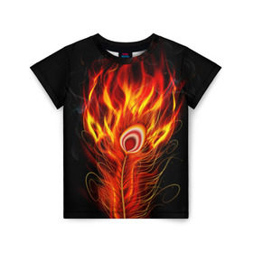 Детская футболка 3D с принтом Феникс в Курске, 100% гипоаллергенный полиэфир | прямой крой, круглый вырез горловины, длина до линии бедер, чуть спущенное плечо, ткань немного тянется | phoenix | арт | дым | краска | лучи | огонь | пламя | прикольные | птица. фентези | свет | феникс