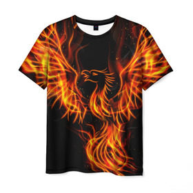 Мужская футболка 3D с принтом Феникс в Курске, 100% полиэфир | прямой крой, круглый вырез горловины, длина до линии бедер | огонь | пламя | птица