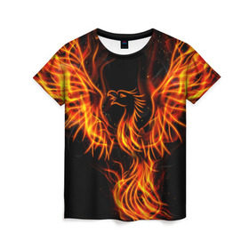 Женская футболка 3D с принтом Феникс в Курске, 100% полиэфир ( синтетическое хлопкоподобное полотно) | прямой крой, круглый вырез горловины, длина до линии бедер | огонь | пламя | птица