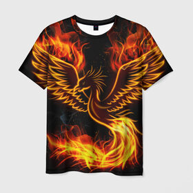 Мужская футболка 3D с принтом Феникс в Курске, 100% полиэфир | прямой крой, круглый вырез горловины, длина до линии бедер | Тематика изображения на принте: огонь | пламя | птица
