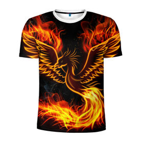 Мужская футболка 3D спортивная с принтом Феникс в Курске, 100% полиэстер с улучшенными характеристиками | приталенный силуэт, круглая горловина, широкие плечи, сужается к линии бедра | огонь | пламя | птица