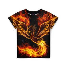 Детская футболка 3D с принтом Феникс в Курске, 100% гипоаллергенный полиэфир | прямой крой, круглый вырез горловины, длина до линии бедер, чуть спущенное плечо, ткань немного тянется | огонь | пламя | птица