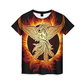 Женская футболка 3D с принтом Феникс в Курске, 100% полиэфир ( синтетическое хлопкоподобное полотно) | прямой крой, круглый вырез горловины, длина до линии бедер | огонь | пламя | птица