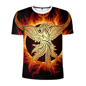 Мужская футболка 3D спортивная с принтом Феникс в Курске, 100% полиэстер с улучшенными характеристиками | приталенный силуэт, круглая горловина, широкие плечи, сужается к линии бедра | Тематика изображения на принте: огонь | пламя | птица