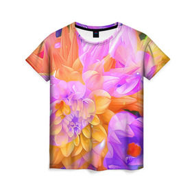 Женская футболка 3D с принтом Живописные цветы 4 в Курске, 100% полиэфир ( синтетическое хлопкоподобное полотно) | прямой крой, круглый вырез горловины, длина до линии бедер | лепестки | прикольные картинки | цветочки | цветы