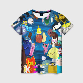 Женская футболка 3D с принтом Adventure Time 1 в Курске, 100% полиэфир ( синтетическое хлопкоподобное полотно) | прямой крой, круглый вырез горловины, длина до линии бедер | adventure time | bubblegum | dog | finn | jake | marcelline | время приключений | джейк и финн | марселин | пупырка