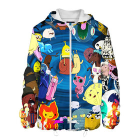 Мужская куртка 3D с принтом Adventure Time 1 в Курске, ткань верха — 100% полиэстер, подклад — флис | прямой крой, подол и капюшон оформлены резинкой с фиксаторами, два кармана без застежек по бокам, один большой потайной карман на груди. Карман на груди застегивается на липучку | adventure time | bubblegum | dog | finn | jake | marcelline | время приключений | джейк и финн | марселин | пупырка