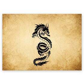 Поздравительная открытка с принтом Убийственный змей в Курске, 100% бумага | плотность бумаги 280 г/м2, матовая, на обратной стороне линовка и место для марки
 | dragon | дракон | дракоша | змей | когти | крылья | монстр | огонь | пламя | рога | тату | татуировка | трайбл | чешуя | чудовище | шипы