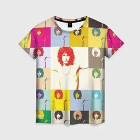 Женская футболка 3D с принтом Pop Art Jim Morrison The Doors в Курске, 100% полиэфир ( синтетическое хлопкоподобное полотно) | прямой крой, круглый вырез горловины, длина до линии бедер | Тематика изображения на принте: jim morrison | the doors | арт | дорс | моррисон