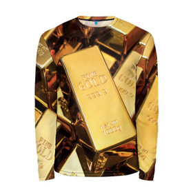 Мужской лонгслив 3D с принтом GOLD 999,9 в Курске, 100% полиэстер | длинные рукава, круглый вырез горловины, полуприлегающий силуэт | банк | богатство | драгоценность | золото | слитки