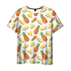 Мужская футболка 3D с принтом Ананасы 5 в Курске, 100% полиэфир | прямой крой, круглый вырез горловины, длина до линии бедер | летний | паттерн